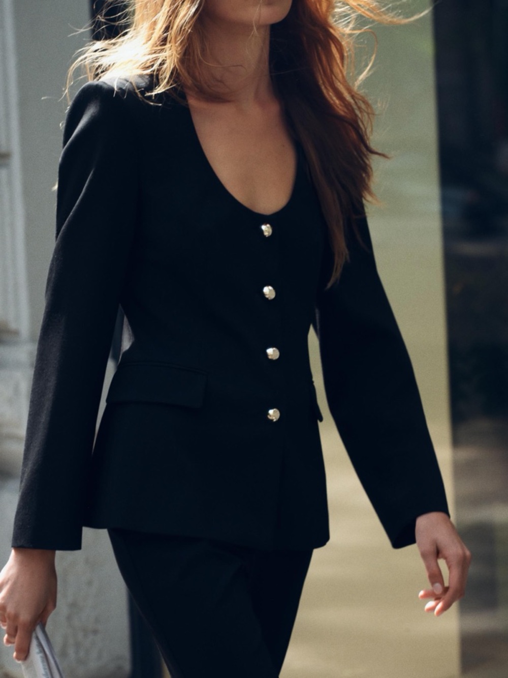 Zara Black Tailored Top with Gold Buttons